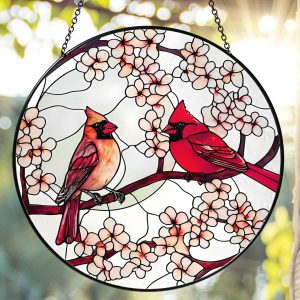 Handmade Stained Glass Sun Catcher Window Hanging Wall Decor, Sun Catcher Lover Gifts for Women Home Garden Housewarming Ornament