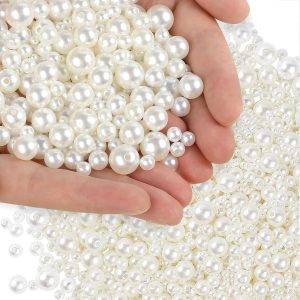 Round Pearl Beads with Hole - 5 Sizes Loose Pearls for Jewelry Making & DIY Crafts