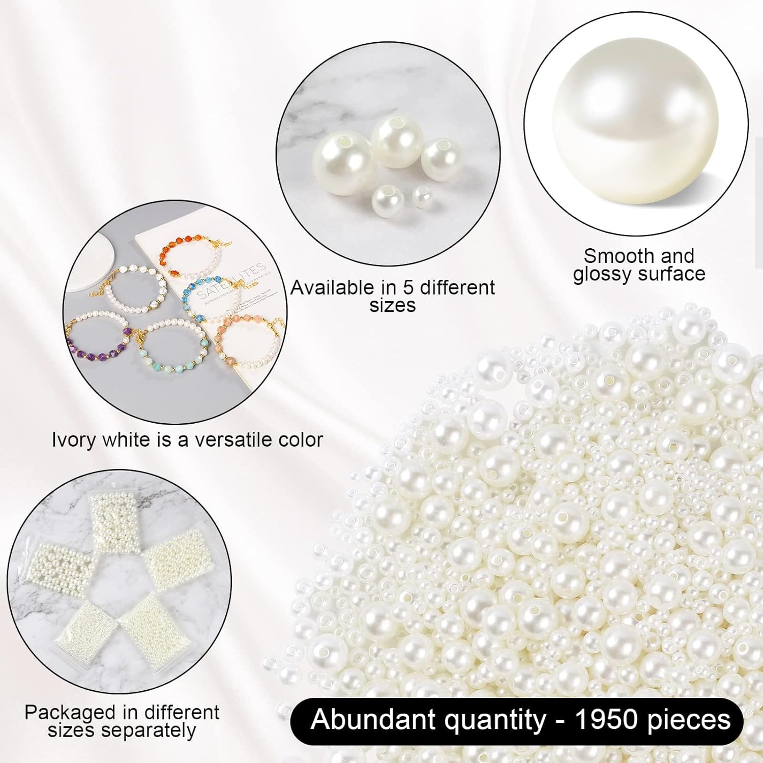 Round Pearl Beads with Hole - 5 Sizes Loose Pearls for Jewelry Making & DIY Crafts - Image 3