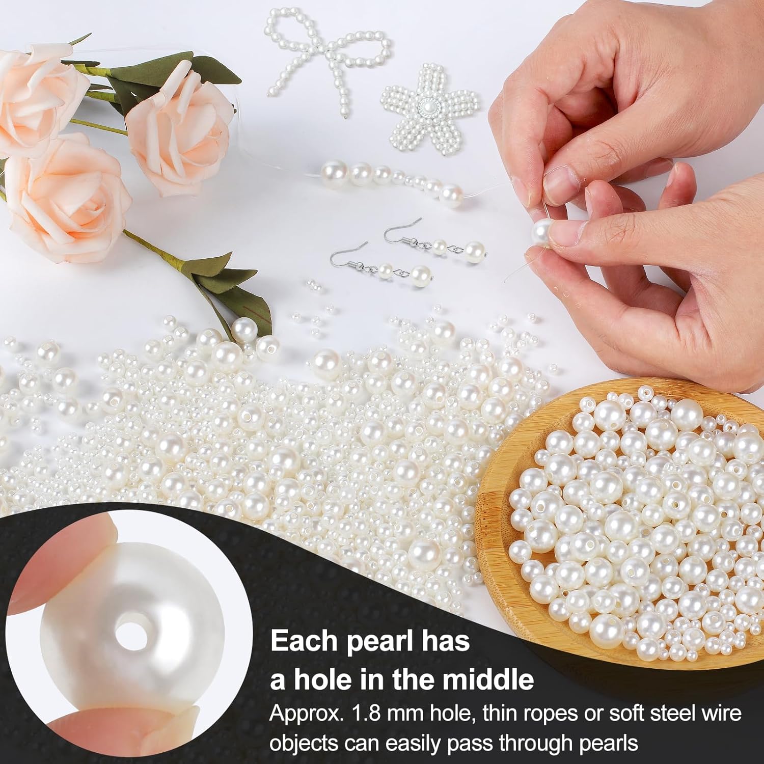 Round Pearl Beads with Hole - 5 Sizes Loose Pearls for Jewelry Making & DIY Crafts - Image 4