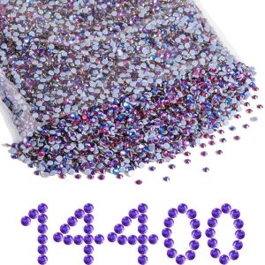 Hotfix Rhinestones Bulk, Hot Fix Rhinestones for Crafts Clothes DIY Decoration, Purple Velvet