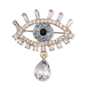Korean Style Fashionable Crystal Teardrop Glasses with Diamond-Accented Alloy Brooch Pin Corsage for Men's & Women's Apparel Accessories (Eye-Themed)