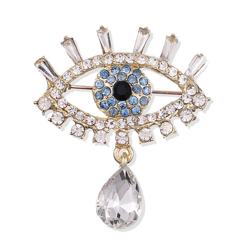 Korean Style Fashionable Crystal Teardrop Glasses with Diamond-Accented Alloy Brooch Pin Corsage for Men's & Women's Apparel Accessories (Eye-Themed)