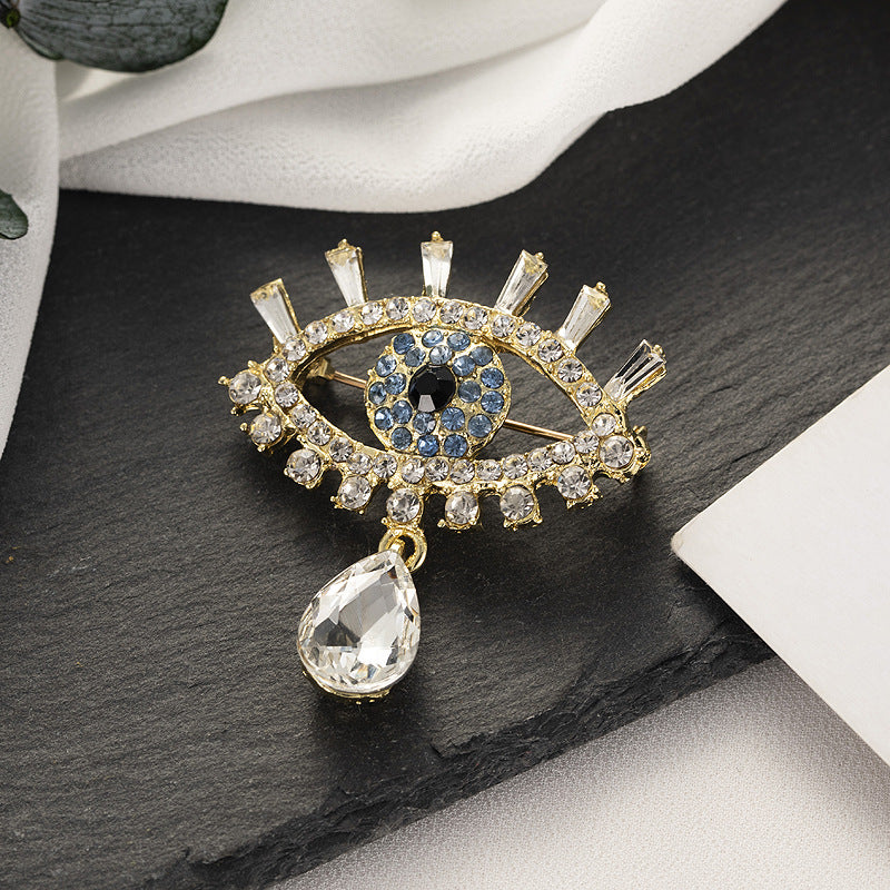 Korean Style Fashionable Crystal Teardrop Glasses with Diamond-Accented Alloy Brooch Pin Corsage for Men's & Women's Apparel Accessories (Eye-Themed) - Image 5