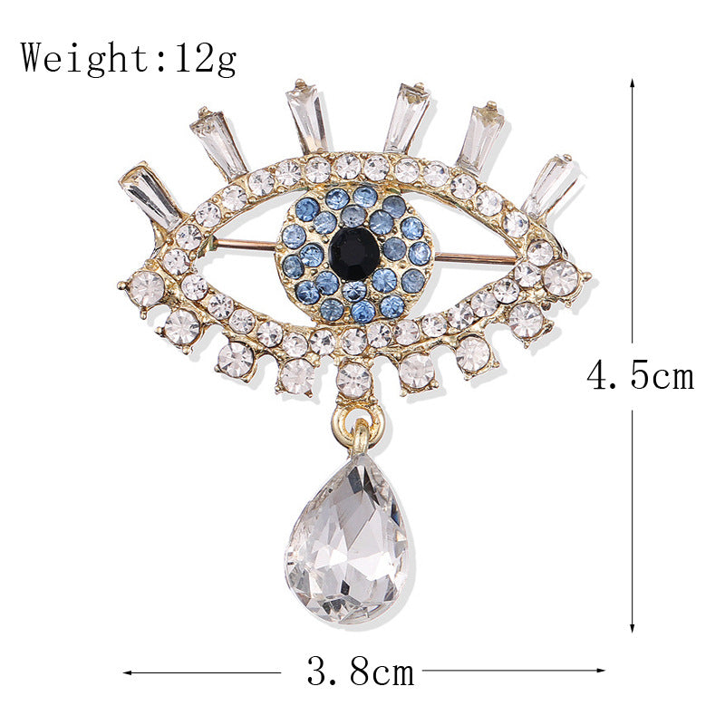 Korean Style Fashionable Crystal Teardrop Glasses with Diamond-Accented Alloy Brooch Pin Corsage for Men's & Women's Apparel Accessories (Eye-Themed) - Image 2