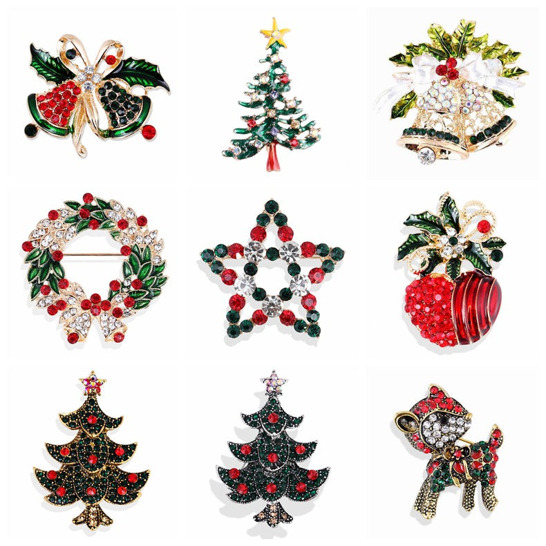 Women's Christmas Brooches Set - New Fashion Santa Tree Reindeer Wreath Snowflake Bell Pins - Image 2