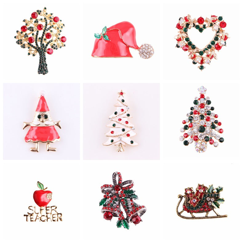 Women's Christmas Brooches Set - New Fashion Santa Tree Reindeer Wreath Snowflake Bell Pins - Image 3