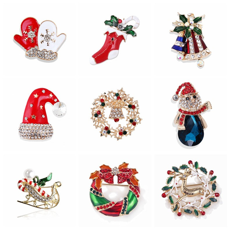 Women's Christmas Brooches Set - New Fashion Santa Tree Reindeer Wreath Snowflake Bell Pins - Image 4