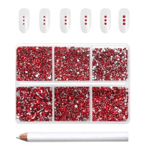 7200pcs Flatback Rhinestones,Nail Gems Round Crystal Rhinestones for Crafts,Mixed 6 Sizes with Wax Pencil Kit, SS3-SS10-Siam