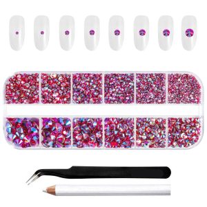 Rhinestones for Makeup,8 sizes 2500pcs Flatback Rhinestones Face Gems for Nails Crafts with Tweezers and Wax Pencil- Light SiamAB