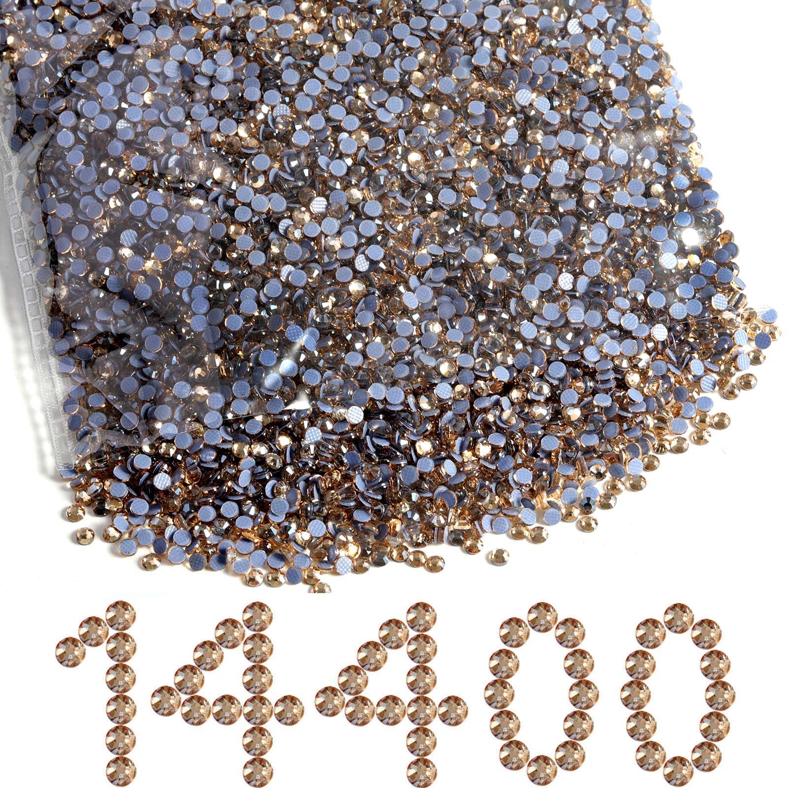 Hotfix Rhinestones Bulk, Hot Fix Rhinestones for Crafts Clothes DIY Decoration, Golden Shadow