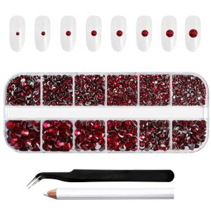 Rhinestones for Makeup,8 sizes 2500pcs Flatback Rhinestones Face Gems for Nails Crafts with Tweezers and Wax Pencil- Dark Siam