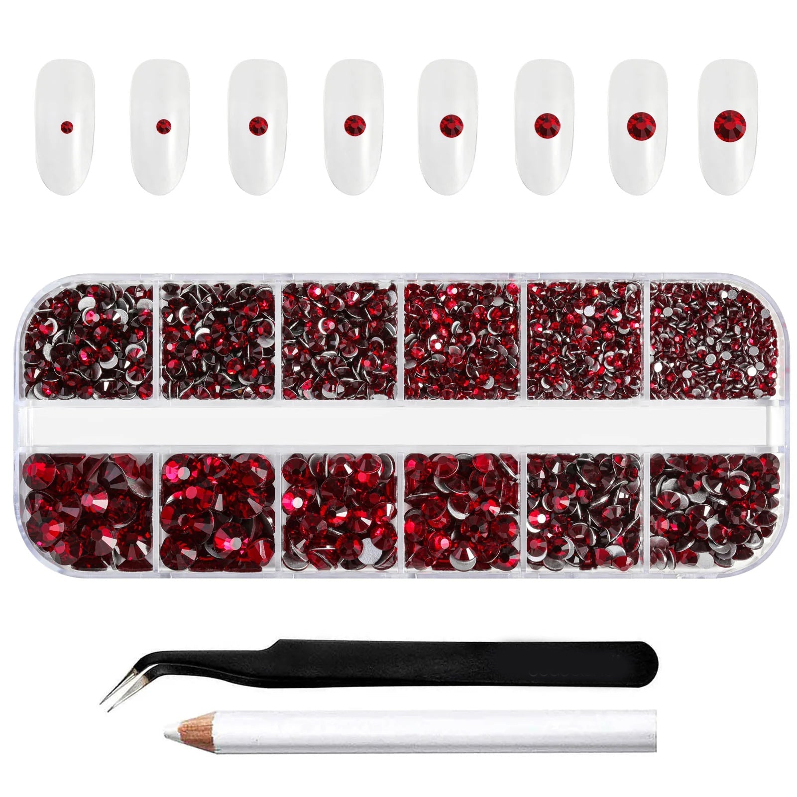 Rhinestones for Makeup,8 sizes 2500pcs Flatback Rhinestones Face Gems for Nails Crafts with Tweezers and Wax Pencil- Dark Siam