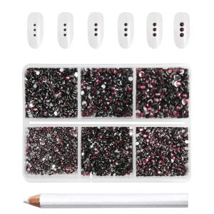 7200pcs Flatback Rhinestones,Nail Gems Round Crystal Rhinestones for Crafts,Mixed 6 Sizes with Wax Pencil Kit, SS3-SS10-Amethyst