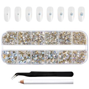 Rhinestones for Makeup,8 sizes 2500pcs Flatback Rhinestones Face Gems for Nails Crafts with Tweezers and Wax Pencil- Blue Moonlight