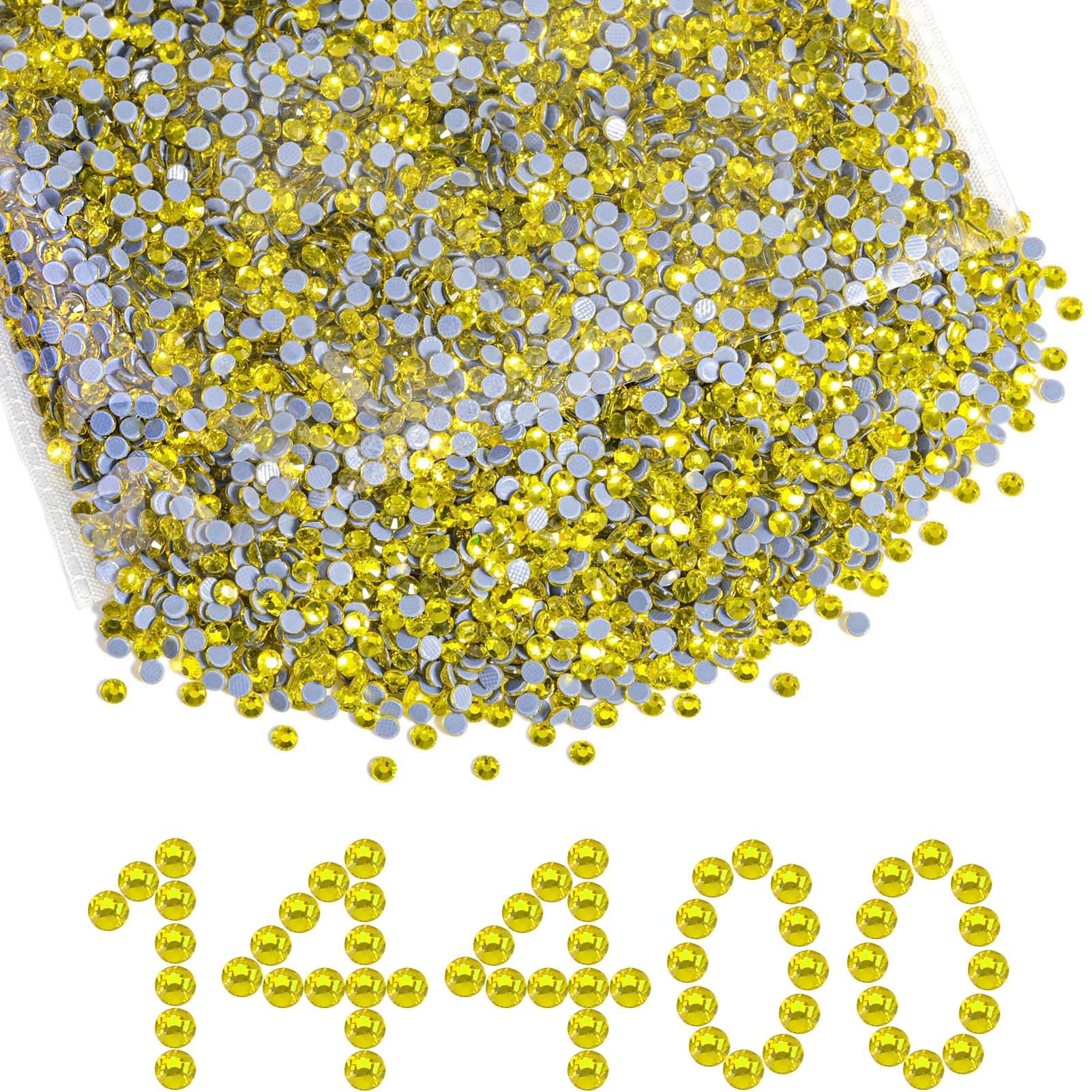 Hotfix Rhinestones Bulk, Hot Fix Rhinestones for Crafts Clothes DIY Decoration, Lemon Yellow