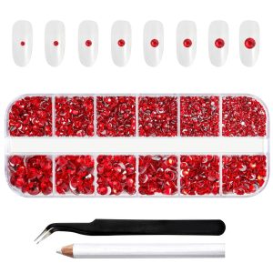 Rhinestones for Makeup,8 sizes 2500pcs Flatback Rhinestones Face Gems for Nails Crafts with Tweezers and Wax Pencil- Light Siam