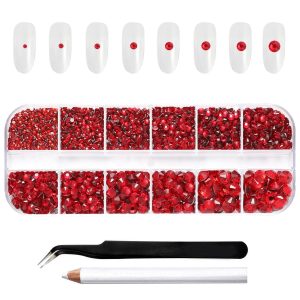 Rhinestones for Makeup,8 sizes 2500pcs Flatback Rhinestones Face Gems for Nails Crafts with Tweezers and Wax Pencil- Siam