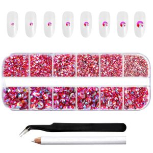 Rhinestones for Makeup,8 sizes 2500pcs Flatback Rhinestones Face Gems for Nails Crafts with Tweezers and Wax Pencil- Hyacinth AB
