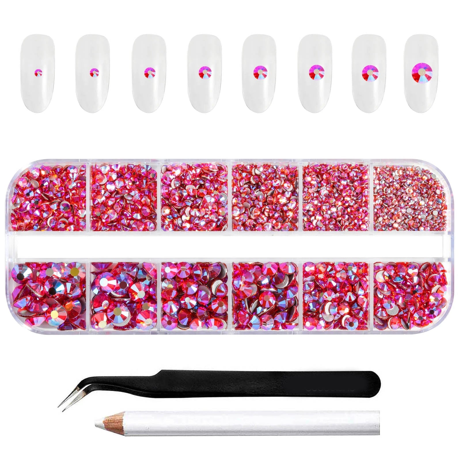 Rhinestones for Makeup,8 sizes 2500pcs Flatback Rhinestones Face Gems for Nails Crafts with Tweezers and Wax Pencil- Hyacinth AB