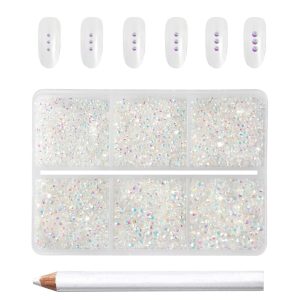 7200pcs Flatback Rhinestones,Nail Gems Round Crystal Rhinestones for Crafts,Mixed 6 Sizes with Wax Pencil Kit, SS3-SS10-Transparent