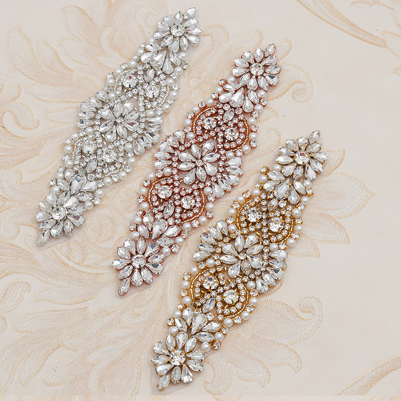 Heat Transfer Rhinestone Patch, Sparkling Glass Rhinestones And Pearl Design For Dance Costumes, Leotards, Performance Wear, Clothing Embellishment