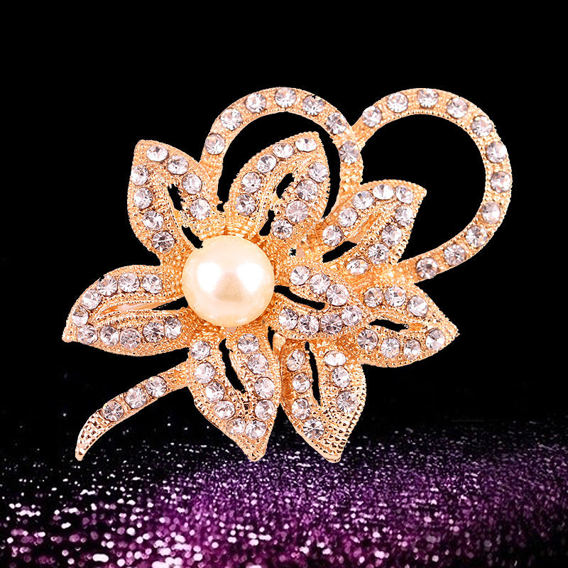 Versatile Silver Brooch - Twin Flower Pearl & Crystal Pin, Korean Fashion Eco Alloy Women's Jacket Accessory - Image 6
