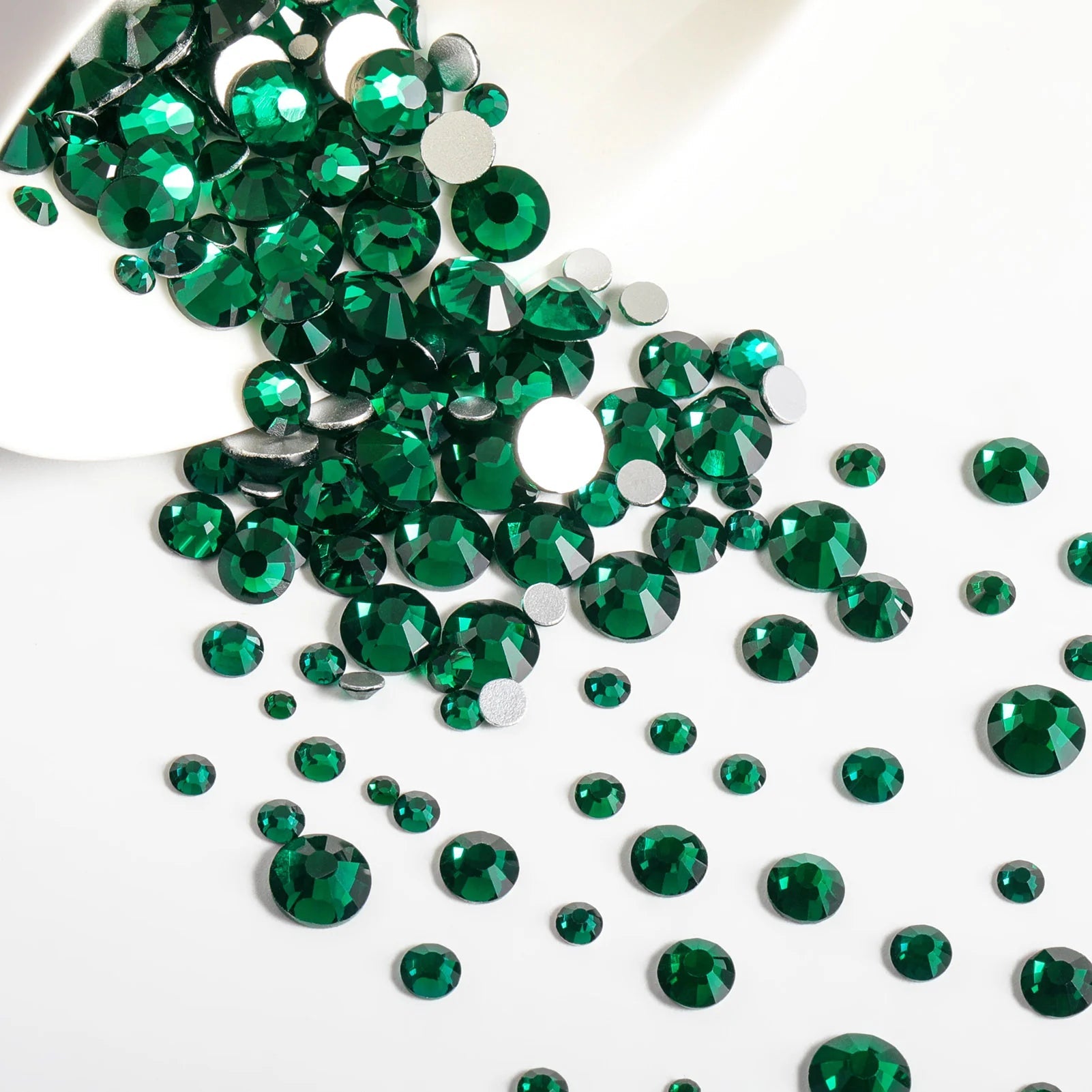 Rhinestones for Makeup,8 sizes 2500pcs Flatback Rhinestones Face Gems for Nails Crafts with Tweezers and Wax Pencil- Emerald - Image 2