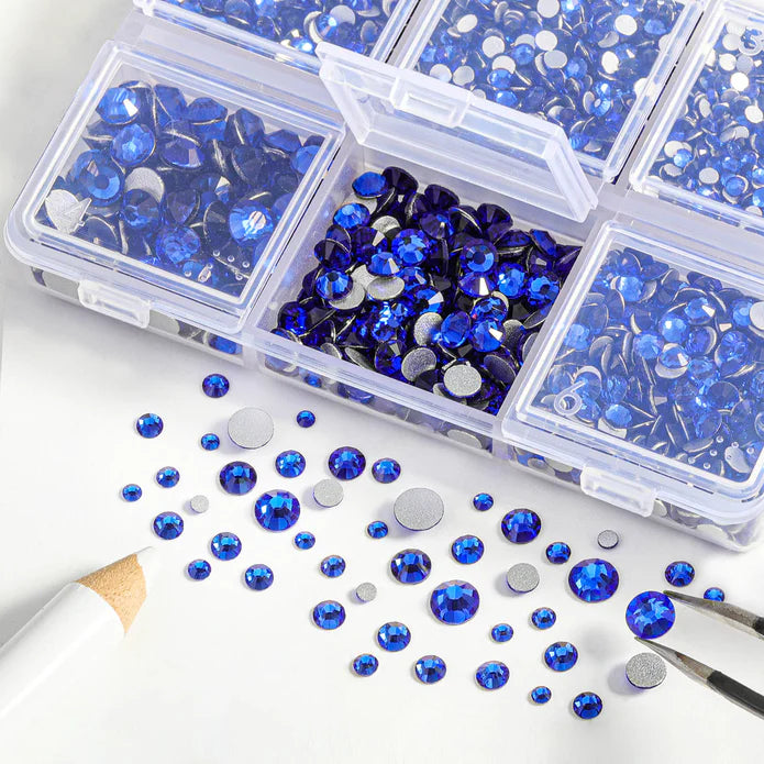 4300pcs Flatback Rhinestones, Nail Gems Round Crystal Rhinestones for Crafts,Mixed 6 Sizes with Picking Tweezers and Wax Pencil Kit- Sapphire - Image 2