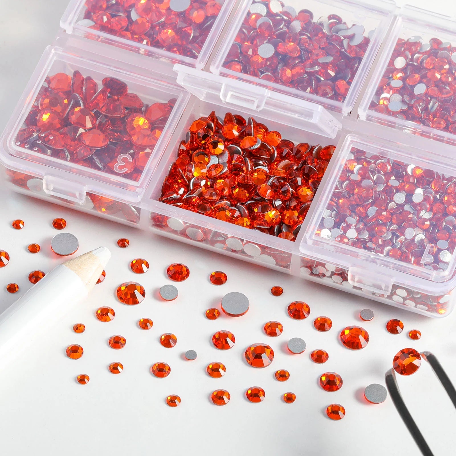 4300pcs Flatback Rhinestones, Nail Gems Round Crystal Rhinestones for Crafts,Mixed 6 Sizes with Picking Tweezers and Wax Pencil Kit- Orange - Image 2