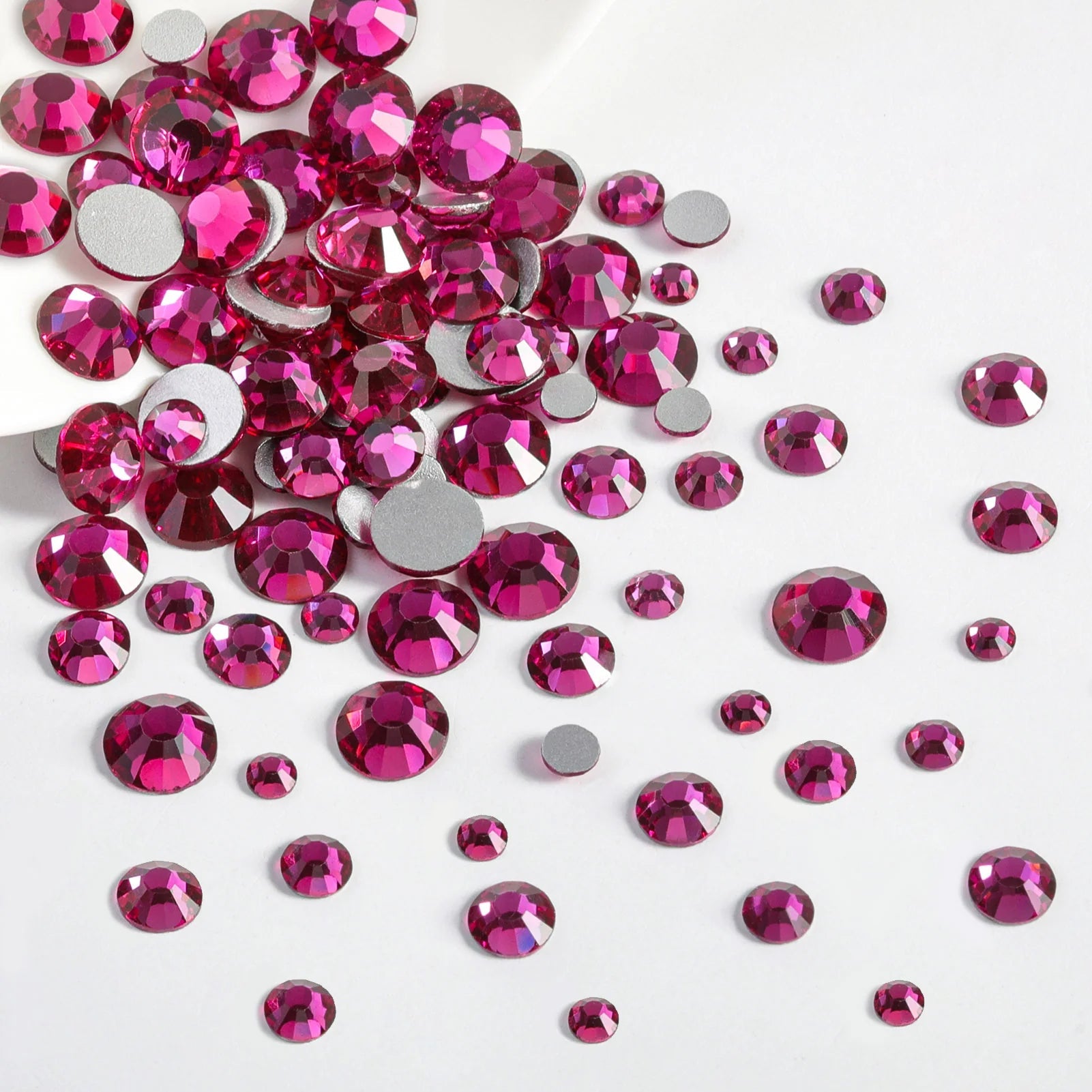 Rhinestones for Makeup,8 sizes 2500pcs Flatback Rhinestones Face Gems for Nails Crafts with Tweezers and Wax Pencil- Fuchsia - Image 2
