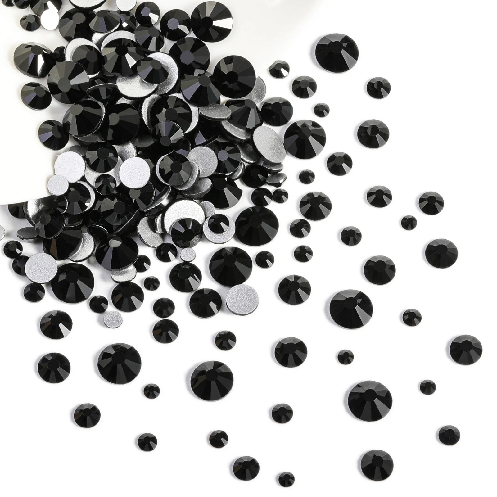 Rhinestones for Makeup,8 sizes 2500pcs Flatback Rhinestones Face Gems for Nails Crafts with Tweezers and Wax Pencil- Black - Image 2