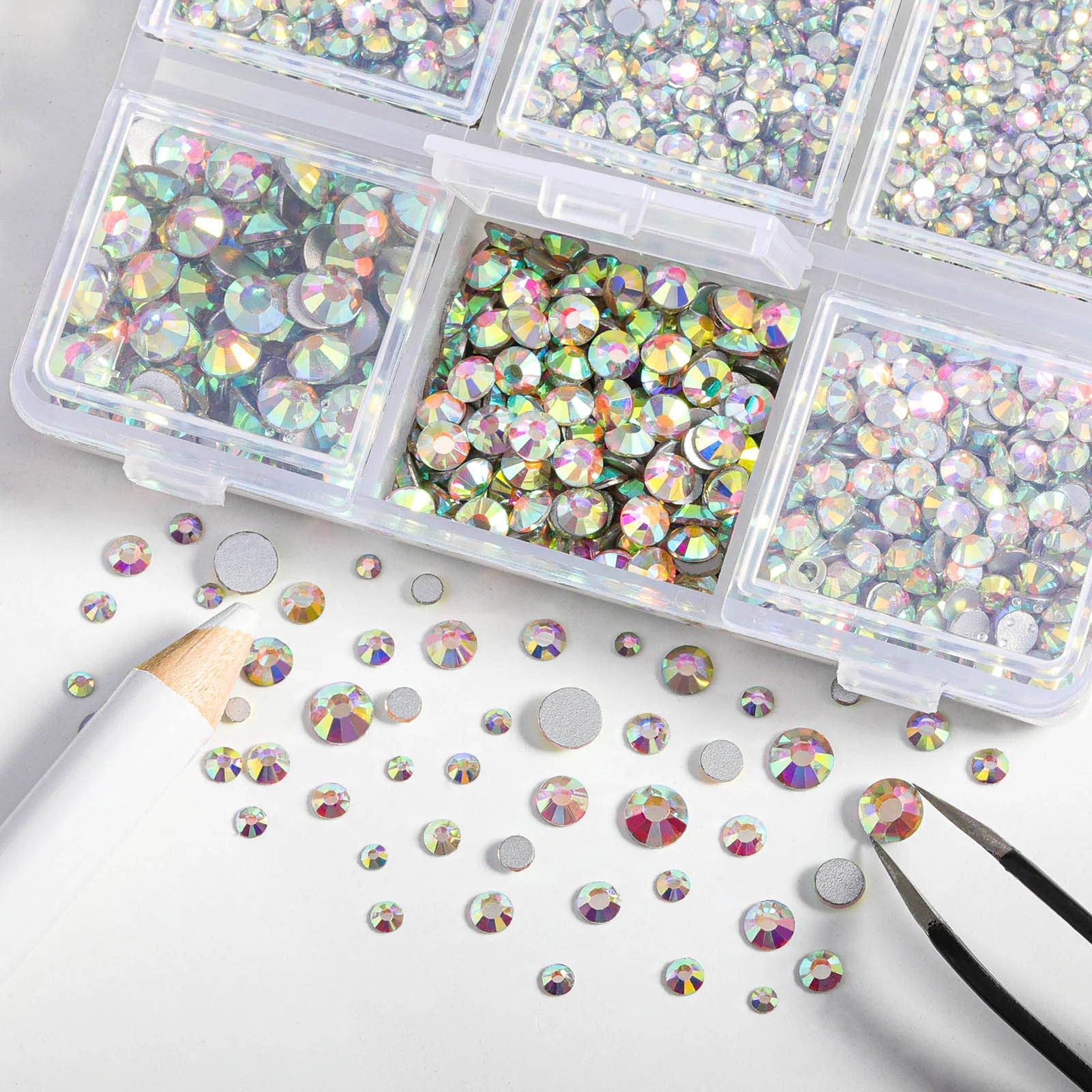 4300pcs Flatback Rhinestones, Nail Gems Round Crystal Rhinestones for Crafts,Mixed 6 Sizes with Picking Tweezers and Wax Pencil Kit- Crystal AB - Image 2
