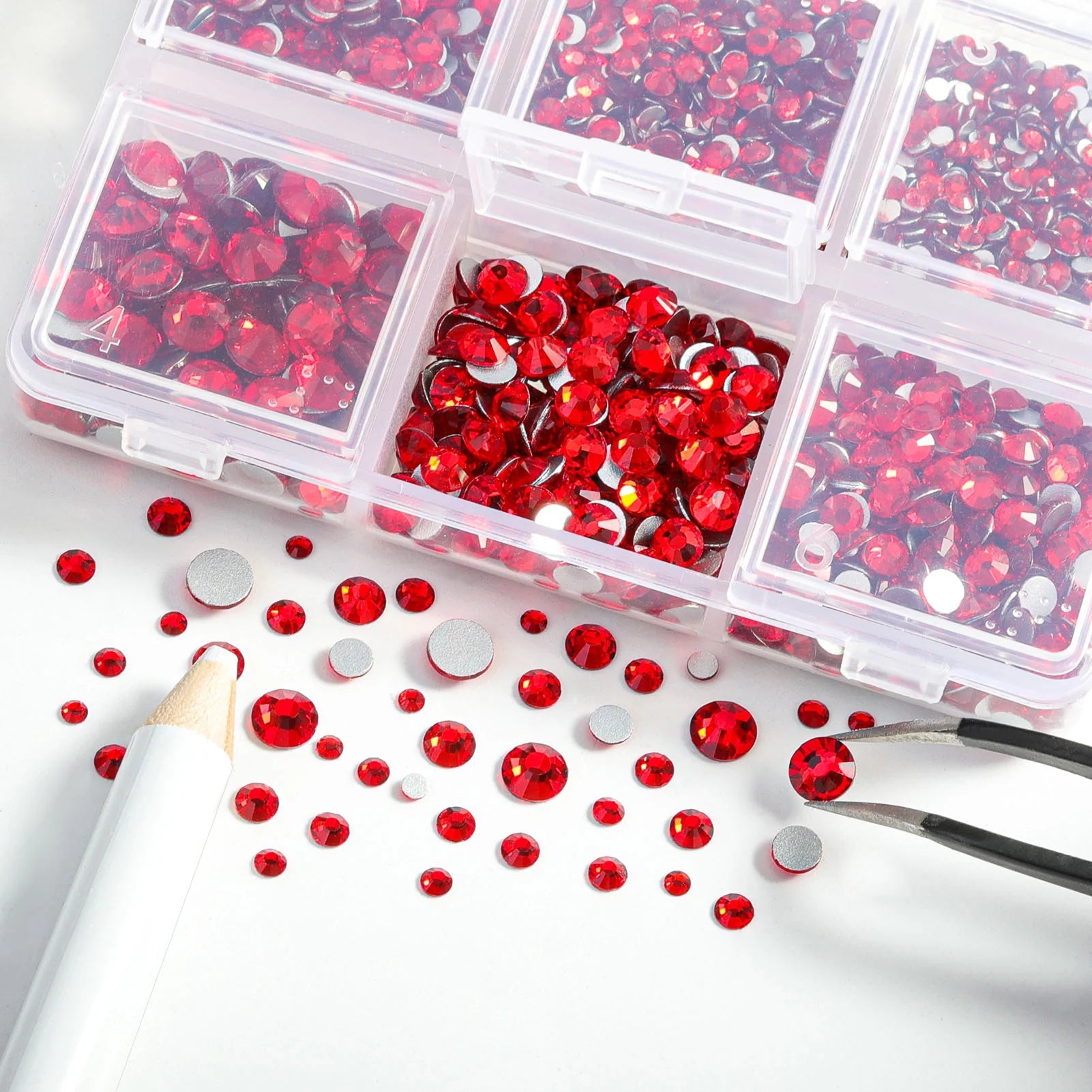 4300pcs Flatback Rhinestones, Nail Gems Round Crystal Rhinestones for Crafts,Mixed 6 Sizes with Picking Tweezers and Wax Pencil Kit- Light Siam - Image 2