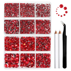 8300PCS Flatback Rhinestones, Nail Gems Round Crystal Rhinestones for Crafts, Mixed 10 Sizes with Wax Pencil and Tweezer Kit, SS3-SS30-Light Siam
