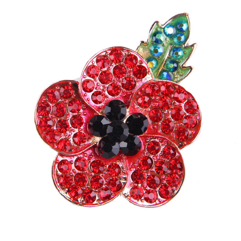 Fashionable Hand-Painted Bright Red Eco-Friendly Alloy Rhinestone Poppy Flower Brooch Pin Corsage for Women's Unique Accessories - Image 6