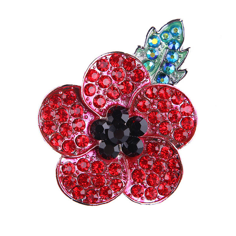 Fashionable Hand-Painted Bright Red Eco-Friendly Alloy Rhinestone Poppy Flower Brooch Pin Corsage for Women's Unique Accessories - Image 7