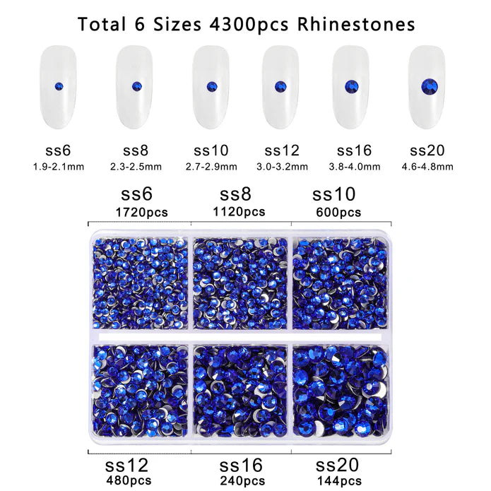 4300pcs Flatback Rhinestones, Nail Gems Round Crystal Rhinestones for Crafts,Mixed 6 Sizes with Picking Tweezers and Wax Pencil Kit- Sapphire - Image 3