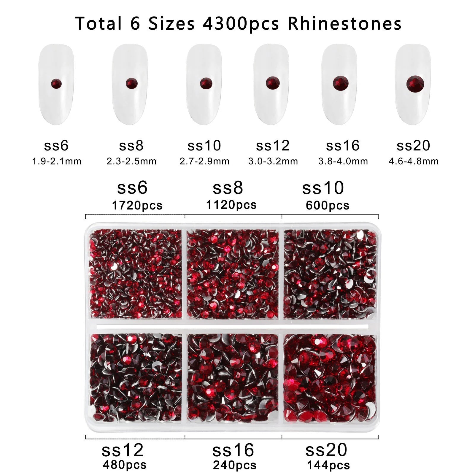 4300pcs Flatback Rhinestones, Nail Gems Round Crystal Rhinestones for Crafts,Mixed 6 Sizes with Picking Tweezers and Wax Pencil Kit- Darksiam - Image 3