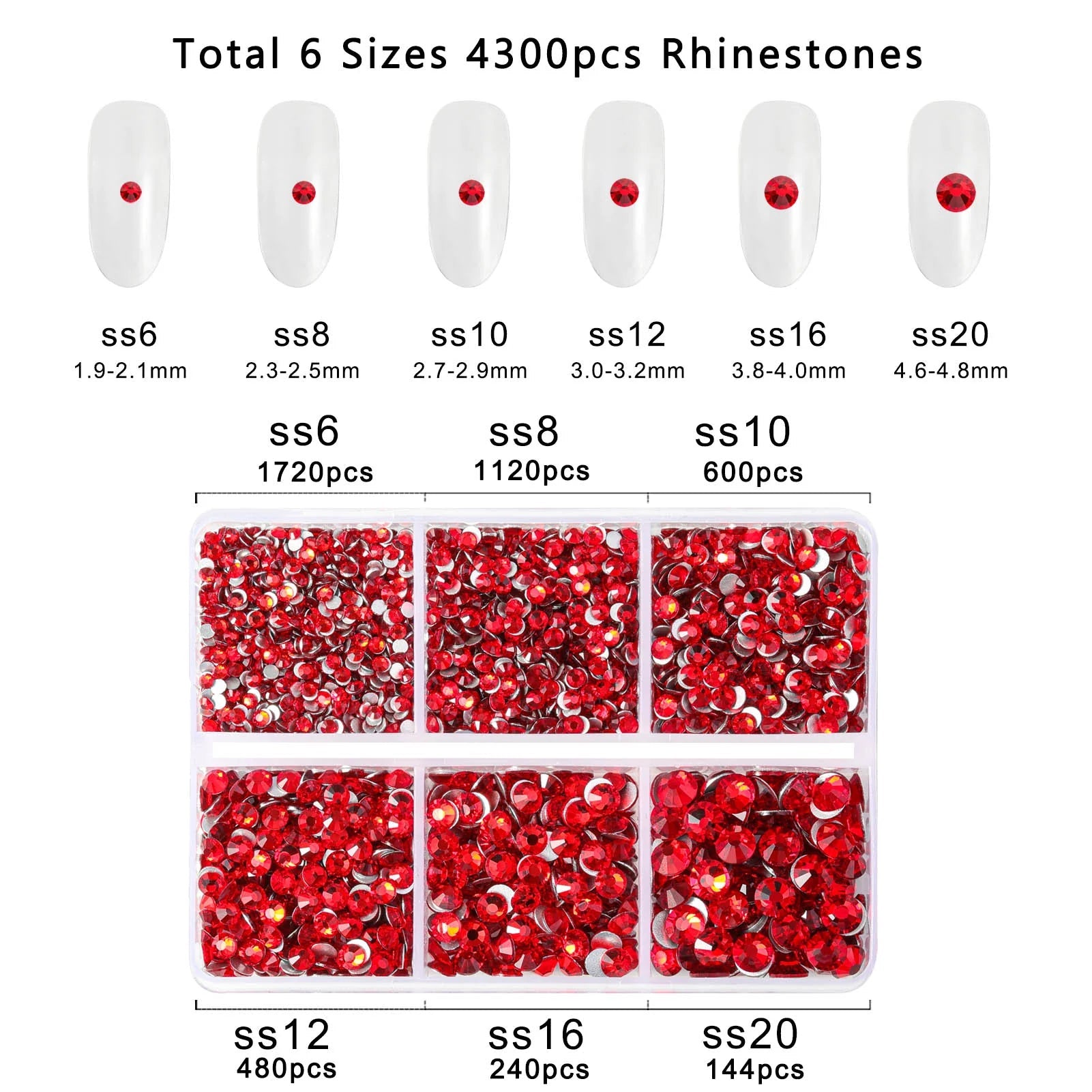 4300pcs Flatback Rhinestones, Nail Gems Round Crystal Rhinestones for Crafts,Mixed 6 Sizes with Picking Tweezers and Wax Pencil Kit- Light Siam - Image 3