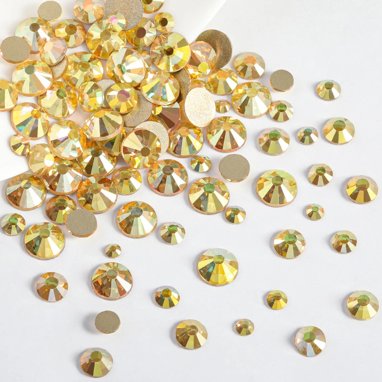 Rhinestones for Makeup,8 sizes 2500pcs Flatback Rhinestones Face Gems for Nails Crafts with Tweezers and Wax Pencil- Metal Sunlight - Image 3