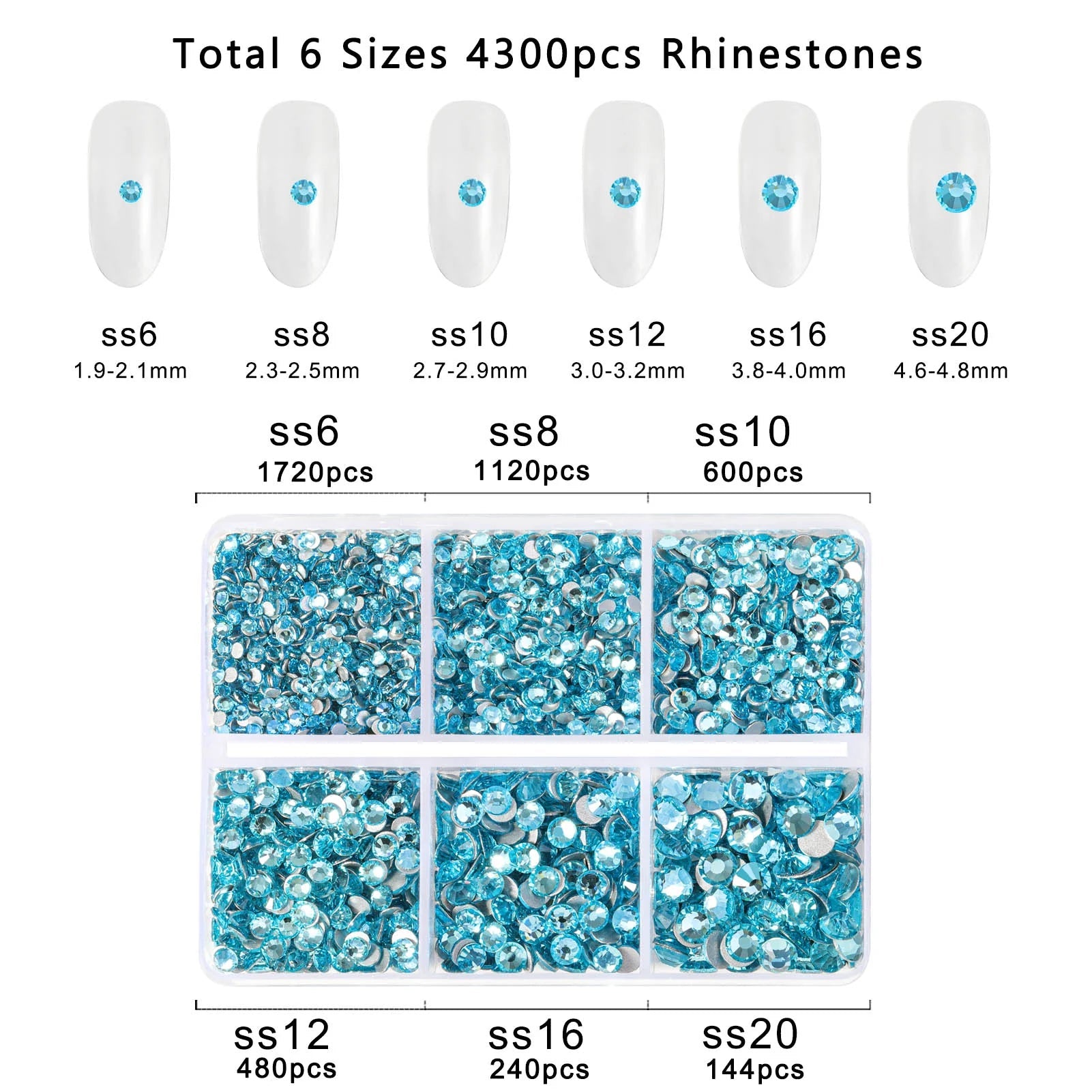 4300pcs Flatback Rhinestones, Nail Gems Round Crystal Rhinestones for Crafts,Mixed 6 Sizes with Picking Tweezers and Wax Pencil Kit- Aquamarine - Image 3