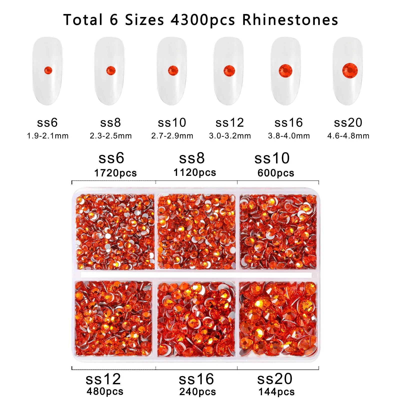 4300pcs Flatback Rhinestones, Nail Gems Round Crystal Rhinestones for Crafts,Mixed 6 Sizes with Picking Tweezers and Wax Pencil Kit- Orange - Image 3