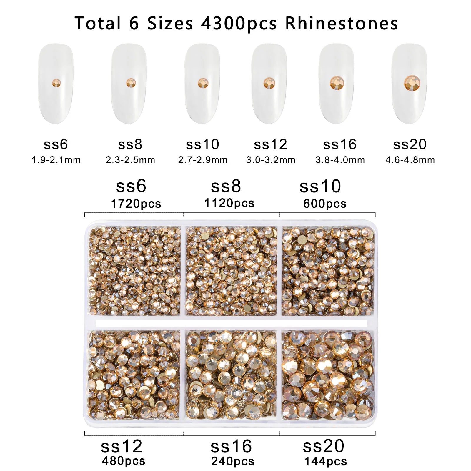 4300pcs Flatback Rhinestones, Nail Gems Round Crystal Rhinestones for Crafts,Mixed 6 Sizes with Picking Tweezers and Wax Pencil Kit- Golden Shadow - Image 3