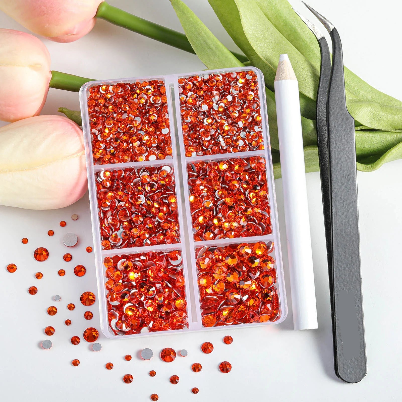 4300pcs Flatback Rhinestones, Nail Gems Round Crystal Rhinestones for Crafts,Mixed 6 Sizes with Picking Tweezers and Wax Pencil Kit- Orange - Image 4