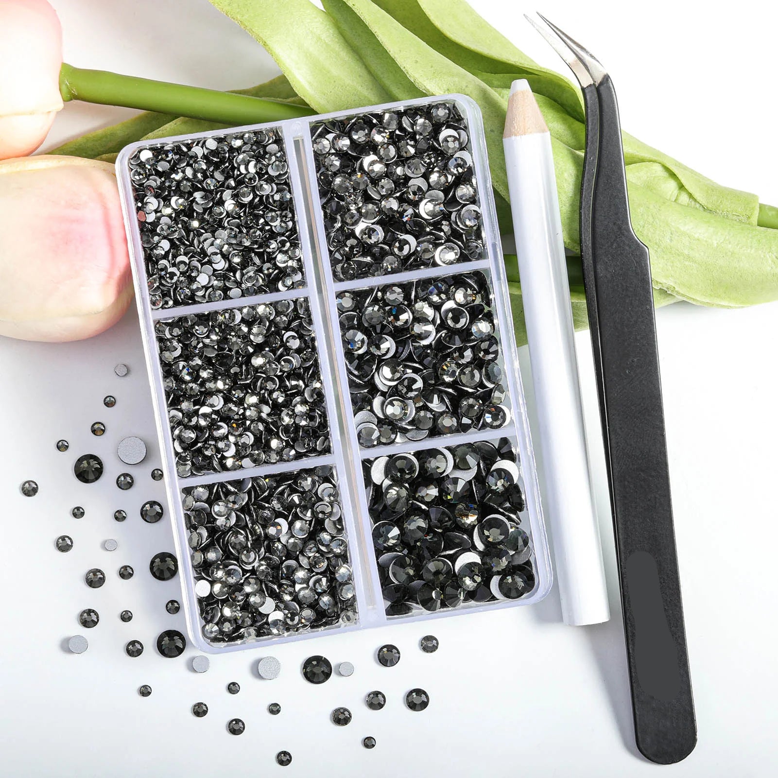 4300pcs Flatback Rhinestones, Nail Gems Round Crystal Rhinestones for Crafts,Mixed 6 Sizes with Picking Tweezers and Wax Pencil Kit- Black Diamond - Image 4