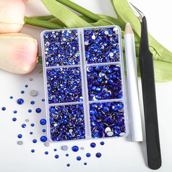 4300pcs Flatback Rhinestones, Nail Gems Round Crystal Rhinestones for Crafts,Mixed 6 Sizes with Picking Tweezers and Wax Pencil Kit- Sapphire - Image 4