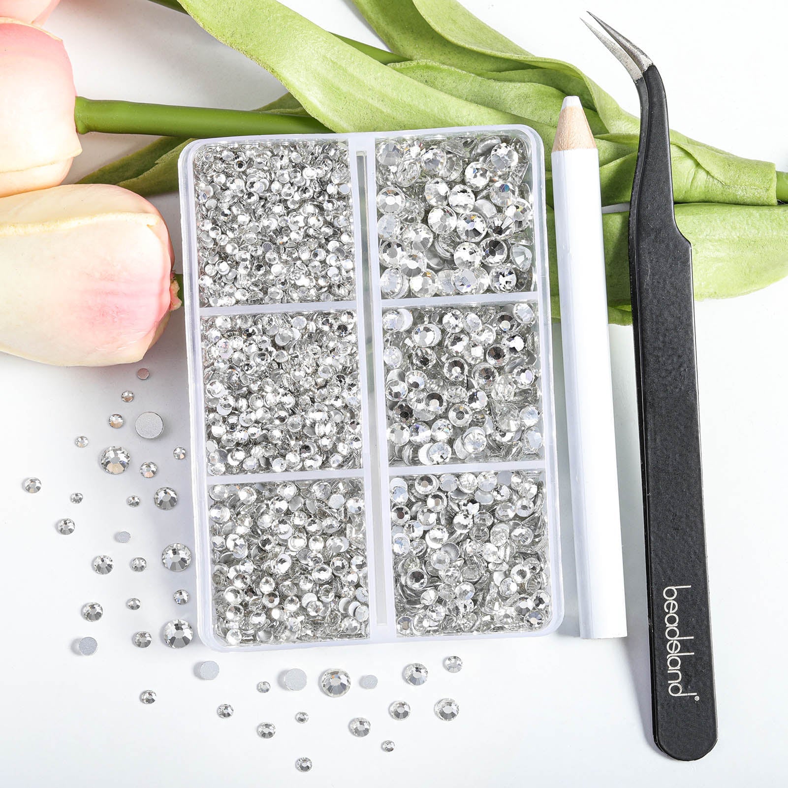 4300pcs Flatback Rhinestones, Nail Gems Round Crystal Rhinestones for Crafts,Mixed 6 Sizes with Picking Tweezers and Wax Pencil Kit- Crystal - Image 4