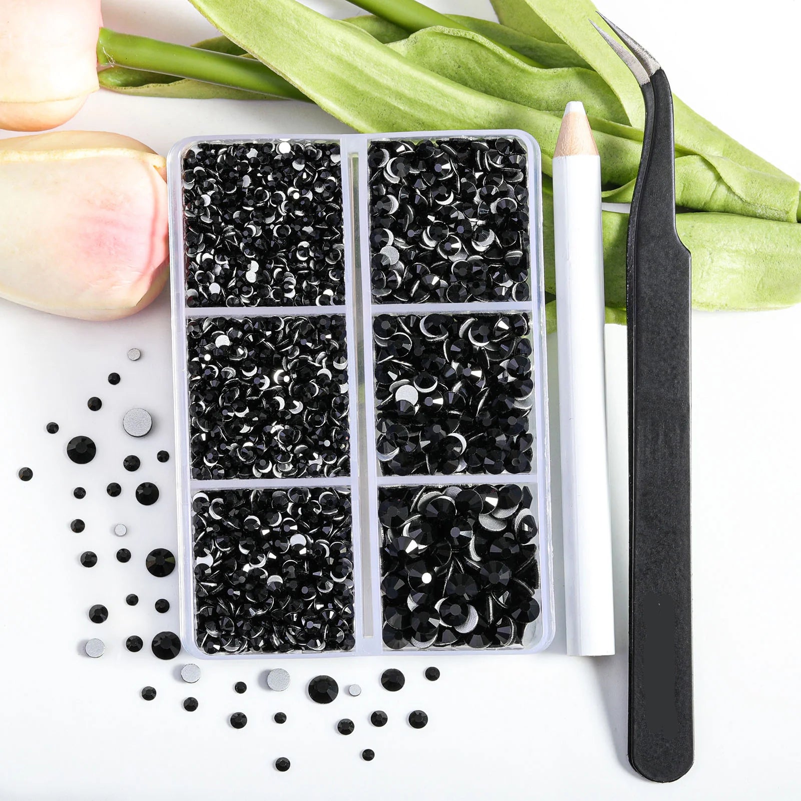 4300pcs Flatback Rhinestones, Nail Gems Round Crystal Rhinestones for Crafts,Mixed 6 Sizes with Picking Tweezers and Wax Pencil Kit- Black - Image 4
