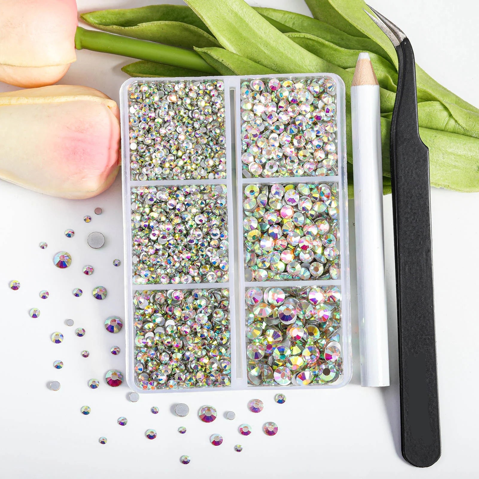 4300pcs Flatback Rhinestones, Nail Gems Round Crystal Rhinestones for Crafts,Mixed 6 Sizes with Picking Tweezers and Wax Pencil Kit- Crystal AB - Image 4